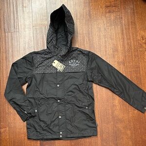 Key Street Black Hooded Mid Weight Windbreaker Jacket, Size Small, NWT